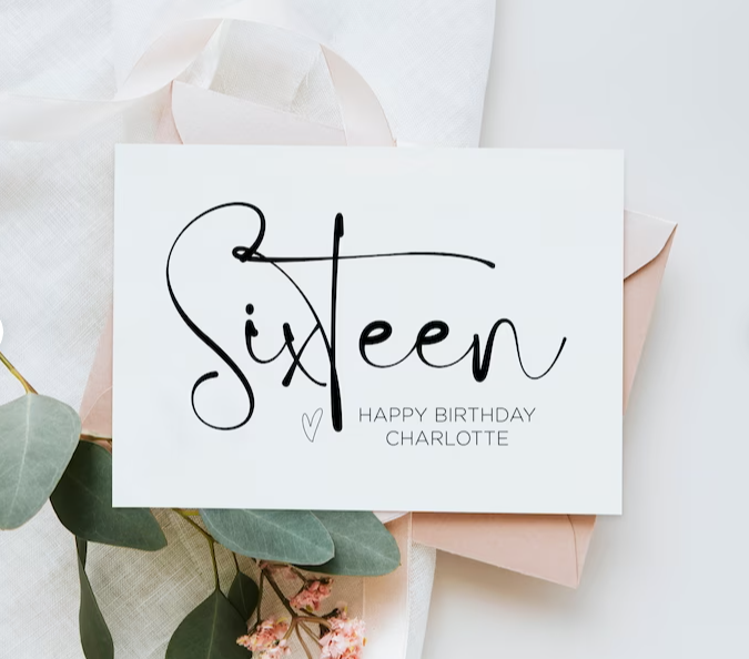 
            
                Load image into Gallery viewer, Custom Sixteen Happy Birthday Card
            
        