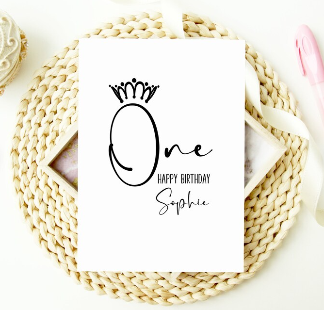 
            
                Load image into Gallery viewer, Custom 1st Happy Birthday Card - One with Tiara
            
        