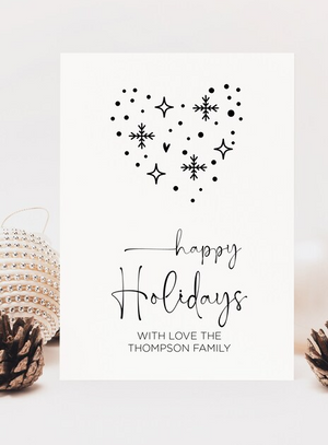 Custom Happy Holidays Card, Snowflake Heart