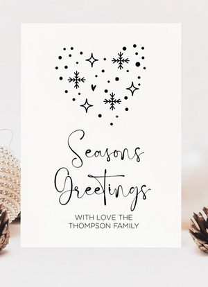 Custom Seasons Greetings Card, Snowflake Heart