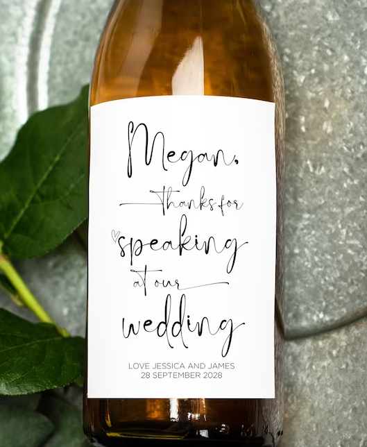 
            
                Load image into Gallery viewer, Custom Thanks For Speaking at Our Wedding Request Wine Label - Custom Wedding Stickers
            
        