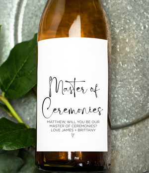 
            
                Load image into Gallery viewer, Custom Will You Be Our Master of Ceremonies Request Wine Label - Custom Wedding Stickers
            
        