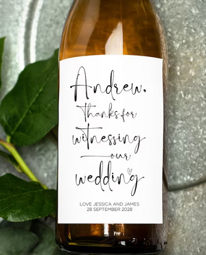 
            
                Load image into Gallery viewer, Custom Thanks for Witnessing Our Wedding Wine Label - Custom Wedding Stickers
            
        