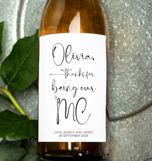 
            
                Load image into Gallery viewer, Custom Thanks For Being Our MC Wedding Wine Label - Custom Wedding Stickers
            
        