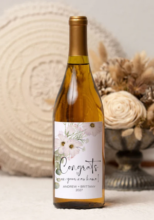 Custom Congrats on Your New Home Wine Label Sticker - Floral House Warming Gift