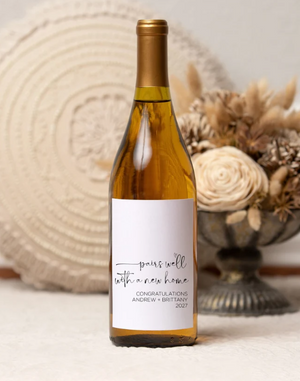 
            
                Load image into Gallery viewer, Custom Pairs Well With A New Home Wine Label Sticker - House Warming Gift
            
        