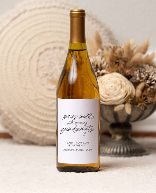 Custom Pairs Well With Becoming Grandparents Wine Labels - Pregnancy Announcement Wine Label Stickers