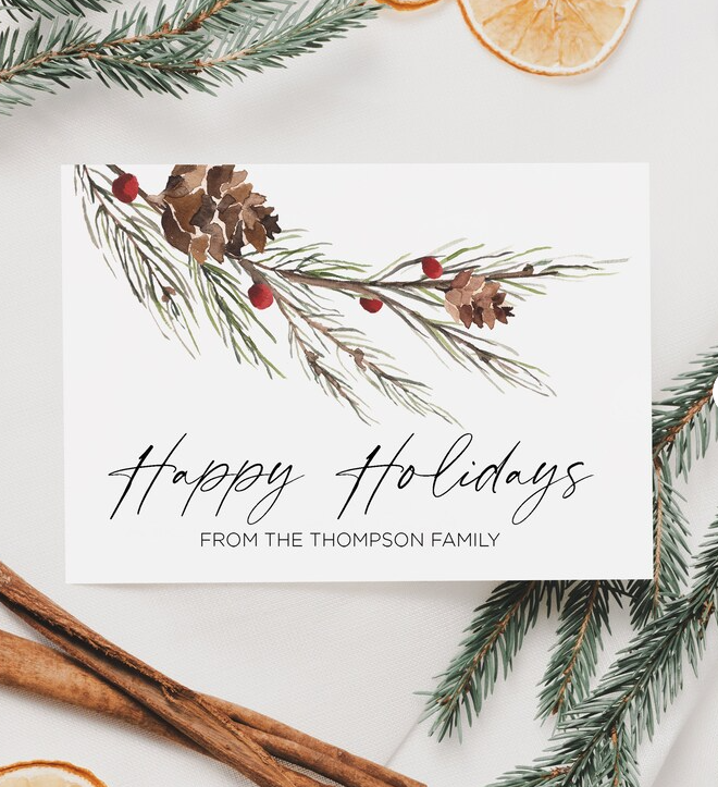 Custom Happy Holidays Card, Pine Tree