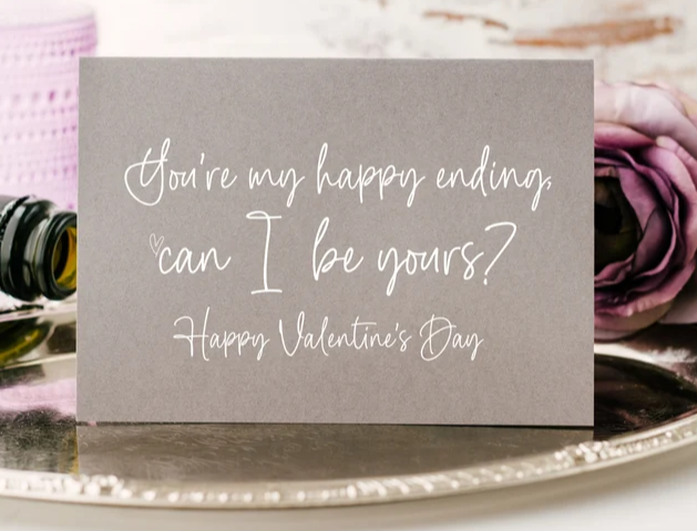
            
                Load image into Gallery viewer, Grey and White You&amp;#39;re My Happy Ending, Can I Be Yours? Happy Valentine&amp;#39;s Day Card
            
        