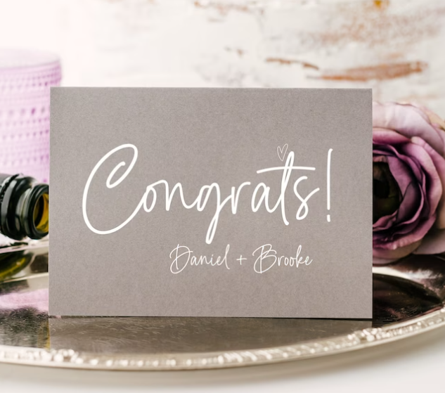 
            
                Load image into Gallery viewer, Grey and White Custom Congrats Card - Congratulations Card For Bride and Groom
            
        