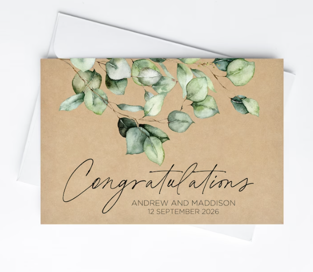 Rustic Congratulations Rustic Custom Congratulations Card - Eucalyptus Theme – Coco Press Design