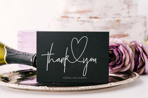 Modern Black Wedding Thank You Card Template, Custom, Personalised Thank You Cards, Personalized Cards, Calligraphy Note Cards, Simple CS