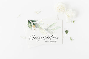 Custom Eucalyptus Congratulations to the New MR & MRS Wedding Card, Bride and Groom, Personalised Wedding Day Gift, Customized Engagement