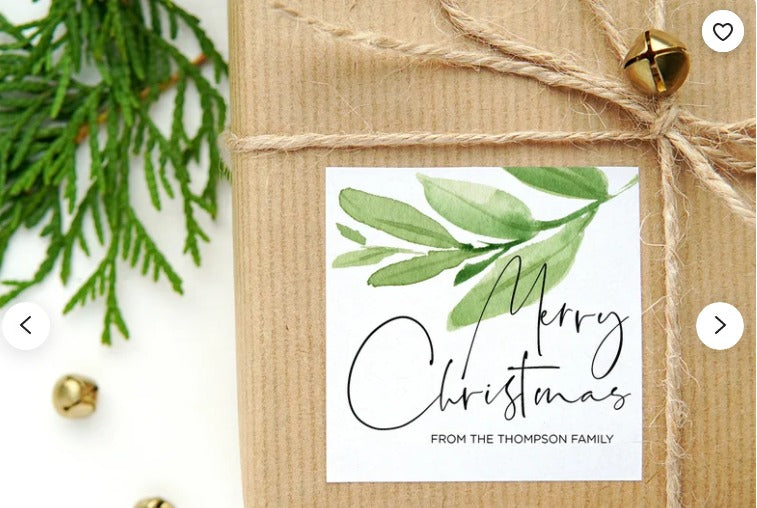 Personalized Christmas Gift Label Stickers, Merry Christmas Stickers, Square Labels, Greenery Eucalyptus, Envelope Seals, Xmas Present Tags
