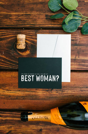 
            
                Load image into Gallery viewer, Black Will You Be My Best Woman Wedding Day Card, Bridesmaid Gift Ideas, Wedding Party Proposal, Grooms Party Gifts, Bridal Party Invite
            
        