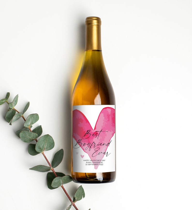 Custom Valentines Day Wine Label, Love You, Best Boyfriend Ever Gift Idea for Boyfriend, From Girlfriend Wife, Wine Bottle Stickers, Heart