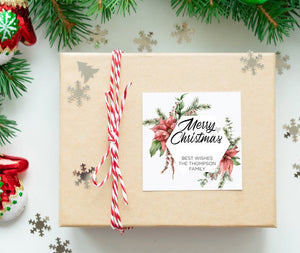 
            
                Load image into Gallery viewer, Personalized Christmas Gift Label Stickers, Merry Christmas Stickers, Square Labels, Poinsettia Wreath, Envelope Seals, Xmas Present Tags
            
        