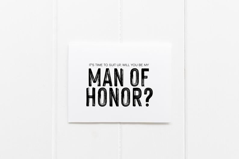Man of Honor Wedding Card, Suit Up Be My Man of Honour Invite, Asking Groomsman Gift, Invitation, Simple Cards From Bride and Groom