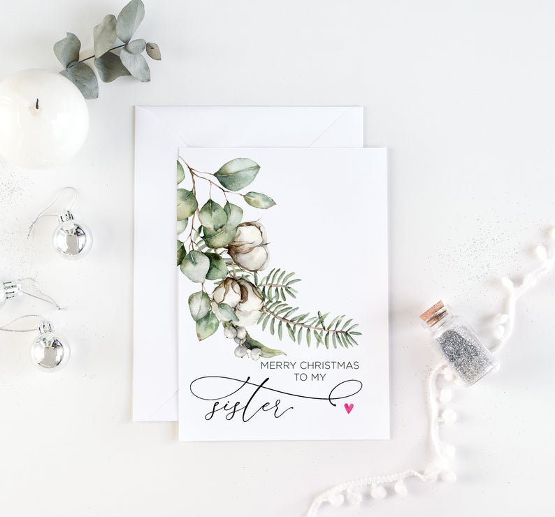 
            
                Load image into Gallery viewer, Christmas Cards for Sister, To My Sister Merry Christmas Card from Brother, Woodland Greenery Holiday Seasons Greetings Cards, Sibling Gift
            
        