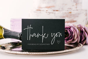 
            
                Load image into Gallery viewer, Black Thank You For Being My Godmother Card, Godmother Proposal, Christening, Baptism Gift, Godparent Request, Godfather Gift, Naming Day
            
        