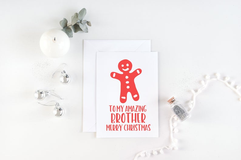 Christmas Cards for Brother, To My Brother Merry Christmas Card, Gingerbread Man, Modern Red & White, Fun Holiday Season Cards, Brother Gift