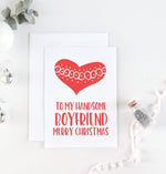 To My Handsome Boyfriend, Merry Christmas Card, Christmas Holiday Card for My Boyfriend Gift, Cute Red & White Heart, Mens Gift