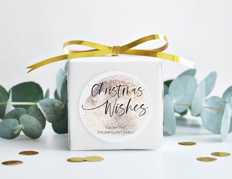 
            
                Load image into Gallery viewer, Custom Gold Christmas Wishes Gift Label Stickers, Merry Christmas Stickers, Round Packaging Labels, Circle Envelope Seals, Xmas Present Tags
            
        