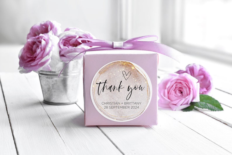 Custom Gold Thank You Wedding Thank You Favor Stickers, Cute Engagement Party Tags, Round Candy Labels, Favour Bag, Envelopes Invitations