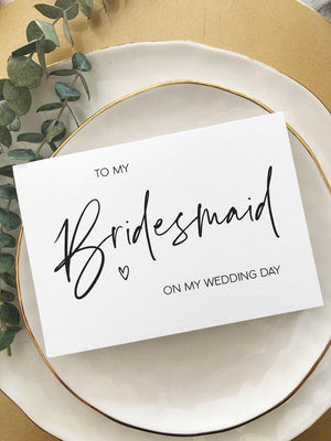 Minimalist To My Bridesmaid on my Wedding Day Card, Thank You Card, Bridesmaid Gift Ideas, For Bridesmaids Gifts, Bridal Party Gift Heart BT