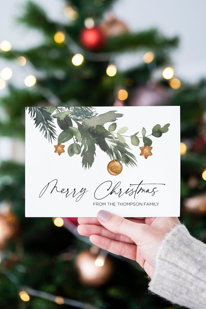 
            
                Load image into Gallery viewer, Merry Christmas Cards, Rustic Holiday, Personalized Christmas, Custom Greeting Card Set, Pine Trees, Woodland Christmas, Corporate Cards
            
        