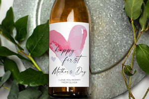 
            
                Load image into Gallery viewer, Happy First Mothers Day Wine Label, Gift for Mum from Daughter, Mom present from Son, Custom Wine Label Sticker, Best Mom Ever, Heart
            
        