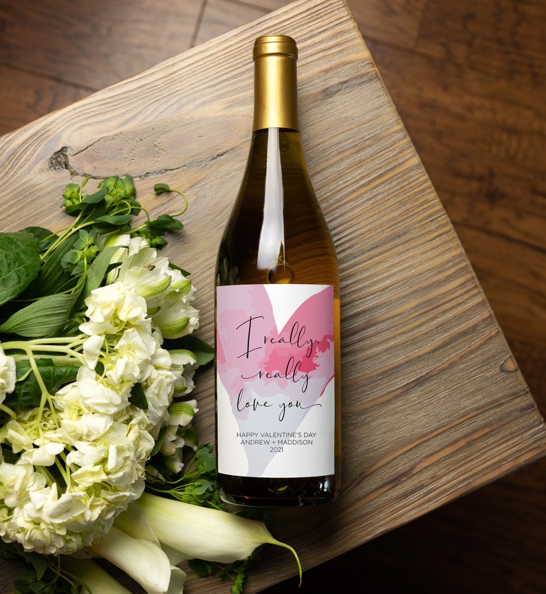Custom Valentine's Day Wine Label, Really Love You, Happy Valentine Gift Idea for Wife, Husband, Boyfriend, Girlfriend, Wine Bottle Stickers