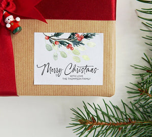 Merry Christmas Gift Label Stickers, Cute Holiday Gifts for Friends, Rectangle Labels, Simple Christmas, Envelope Seals, Xmas Present Tags