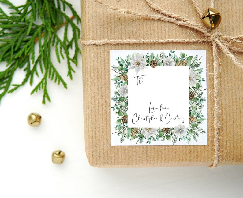 
            
                Load image into Gallery viewer, Cute Christmas Gift Label Stickers, Merry Christmas Gift, Square Labels, Cute Pinecone Holiday Wreath, Seals Custom Xmas Present Tags Rustic
            
        