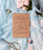 Master of Ceremonies Card Thank You Card, MC Thank You Gift from Bride and Groom, Bridal Party Gift, Rustic Cards, Thanks for Speaking