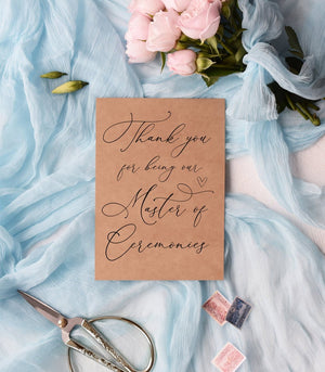 
            
                Load image into Gallery viewer, Master of Ceremonies Card Thank You Card, MC Thank You Gift from Bride and Groom, Bridal Party Gift, Rustic Cards, Thanks for Speaking
            
        