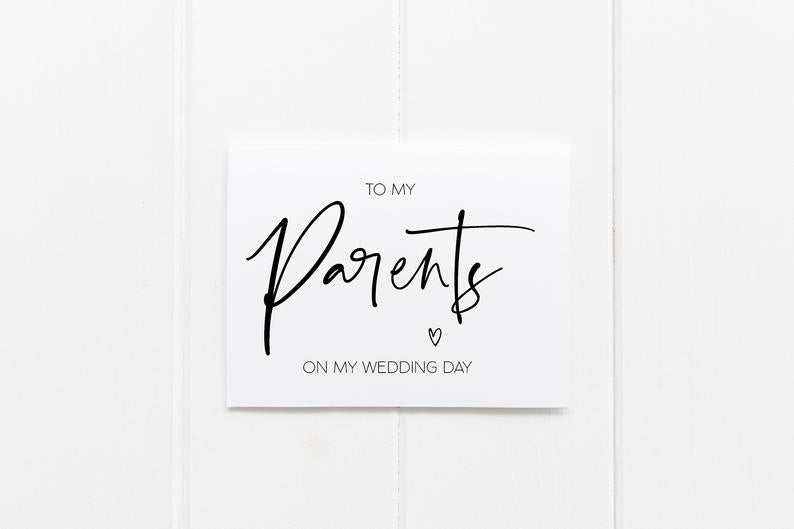 
            
                Load image into Gallery viewer, Modern Parents of the Bride Gifts, Parents of the Groom, Brides Parents, Mom Card, Wedding Gift Parents, To My Parents Wedding Day, Simple
            
        