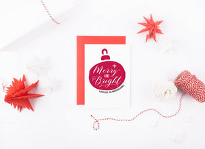 
            
                Load image into Gallery viewer, Merry and Bright Christmas Cards, Holiday Personalized Card, Custom Christmas Card Set, Modern Red and White Holiday Season Cards, Bauble
            
        