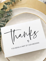 Minimalist Thank You For Being a Part of Our Wedding Card, Bridal Party Gifts Black and White Wedding Day Card, Modern Simple Wedding BT