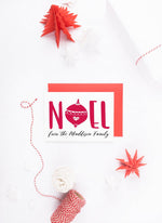 Noel Merry Christmas Cards, Holiday Personalized Card, Custom Christmas Card Set, Modern Red and White Holiday Season Cards, Vintage Bauble