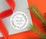 Personalized Merry Christmas Gift Label Stickers, Holiday Card, Round Labels, Circle Christmas Wreath, Envelope Seals Xmas Present Tags Cute