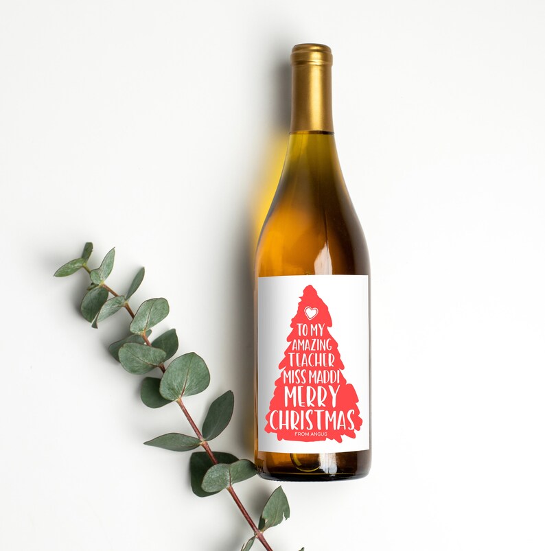 Christmas Holiday Wine Label, Christmas Wishes Merry Christmas Gift, Custom Bottle Labels for Xmas, Printed Wine Sticker Educator Present