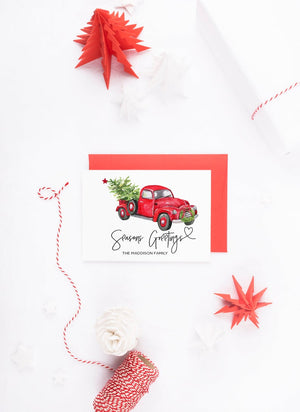 
            
                Load image into Gallery viewer, Old School Pick Up Truck Seasons Greetings Cards, Christmas Cards, Personalized Greeting Cards, Set of Christmas Cards, Rustic Holiday Card
            
        