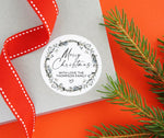 Personalized Merry Christmas Gift Label Stickers, Holiday Card, Round Labels, Circle Christmas Wreath, Envelope Seals Xmas Present Tags Cute