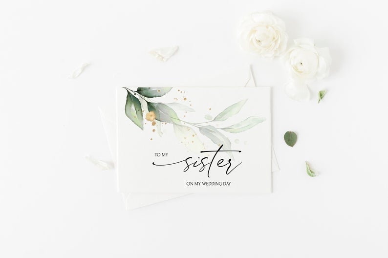 To My Sister On My Wedding Day, Eucalyptus Card Sister Of The Bride Card, Sibling of Bride Gift, Elegant Wedding, To My Bridesmaid Card