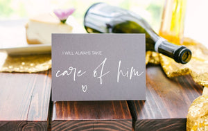 
            
                Load image into Gallery viewer, Grey I Will Always Take Care of Him Wedding Day Card To Parents in Law, Mother In Law Gift, Father of the Groom Gifts, Mother of the Groom
            
        