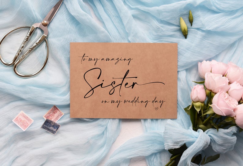 To My Sister On My Wedding Day, My Sister Gift, Wedding Gifts For Sister of The Bride, Sibling Gift From Bride, Wedding Card, Rustic Card