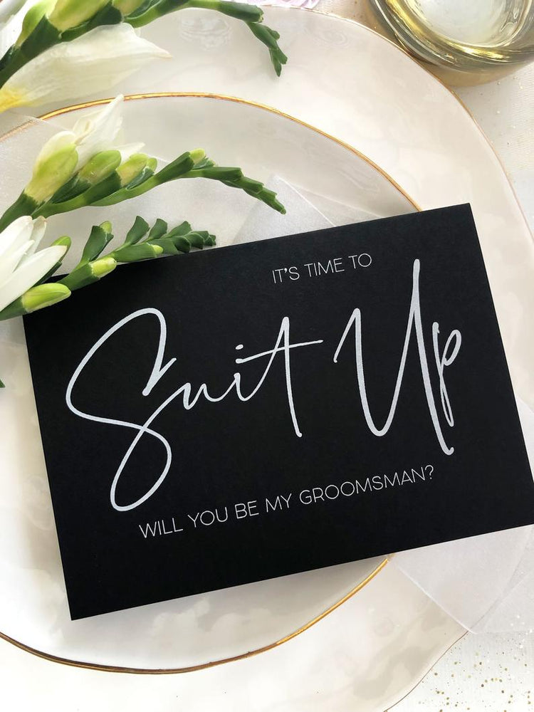 It's Time To Suit Up Will You Be My Groomsman Card, BestMan Card, Groomsman Card, Best Man Invitatio, Asking, Keepsake Card, Black and White