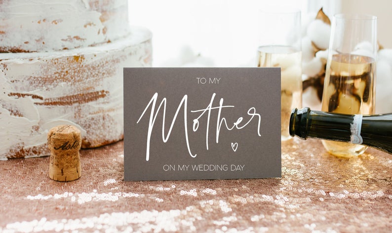 Grey To My Mother on My Wedding Day Card, To My Mom Wedding Card, Mum Of The Groom, Wedding Card For Brides Mom, White ink Printing BT
