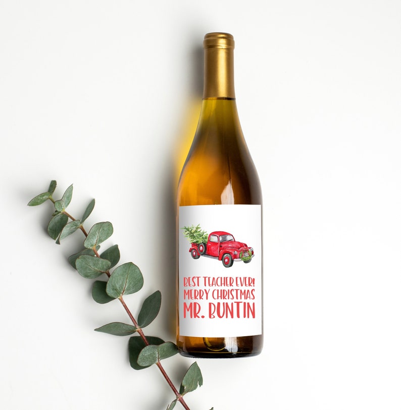 
            
                Load image into Gallery viewer, Custom Christmas Wine Labels - Best Teacher Ever, Red Ute Wine Label Stickers
            
        